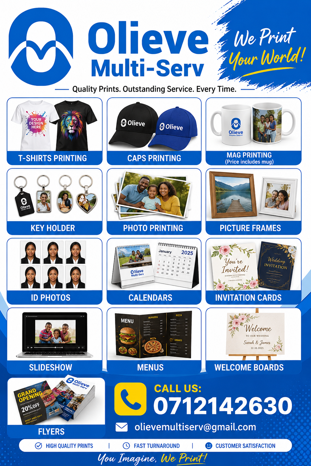 Olieve Multi Serv: Digital printing & personalised gifts service poster