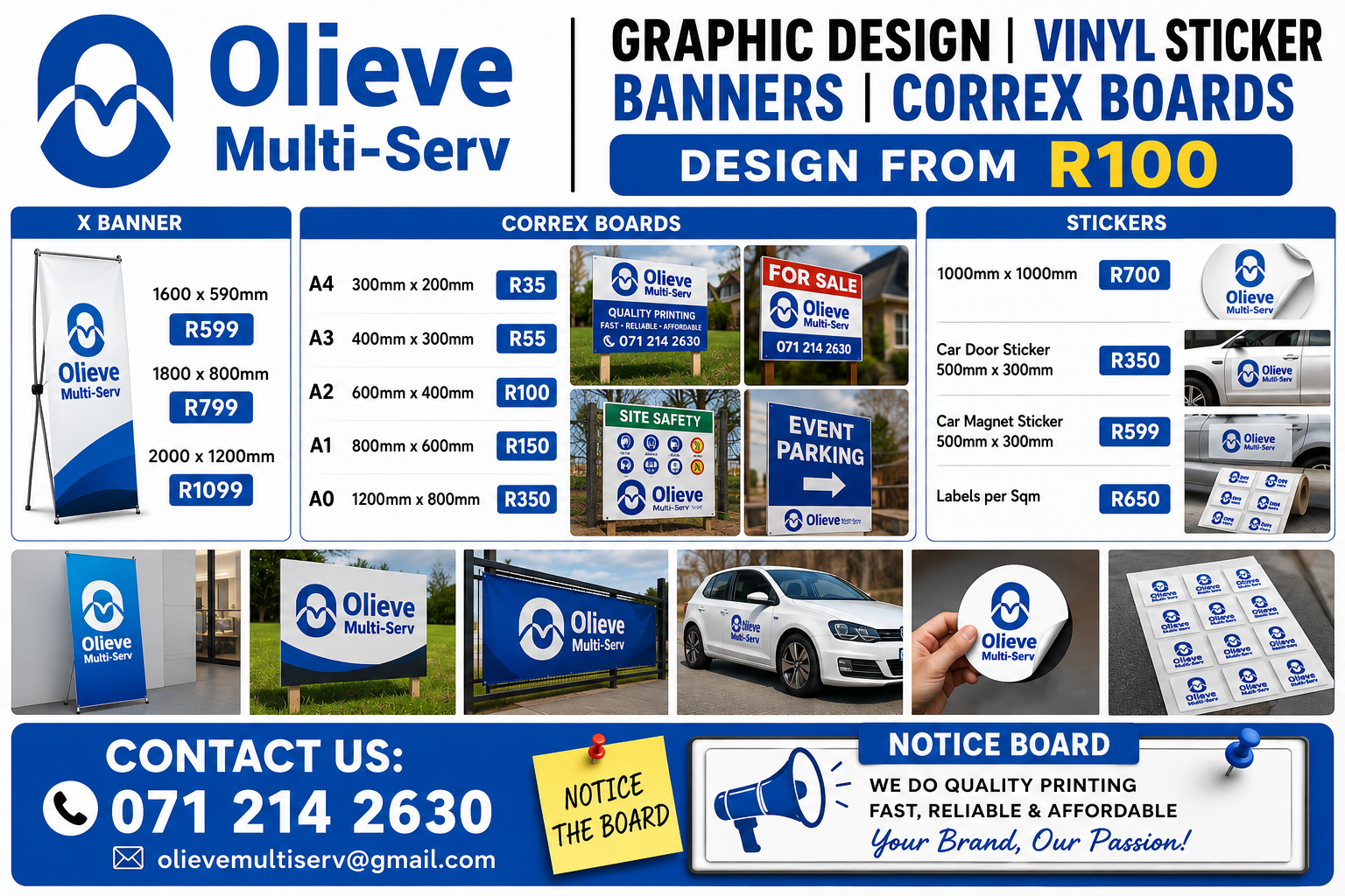 Olieve Multi Serv: Graphic design, signage & stickers service poster